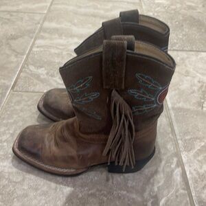 Smoky Mountain Brown Leather Fringe Cowboy Boots Youth Size 11 Style 3578